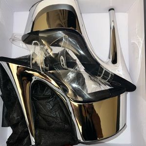Adore 708 Silver Chrome Pleaser Heels